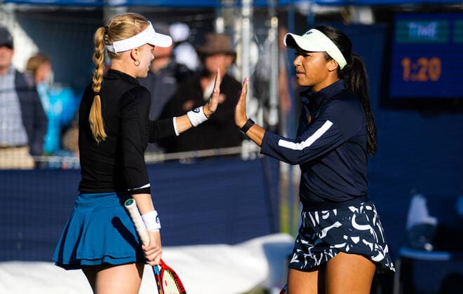 June 22, 2022, Eastbourne, GREAT BRITAIN: Heather Watson of Great Britain & Harriet Dart of Great Britain in action during the first round of doubles at the 2022 Rothesay International WTA, Tennis Damen 500 tennis tournament Eastbourne GREAT BRITAIN - ZUMAa181 20220622_zaa_a181_076 Copyright: xRobxPrangex