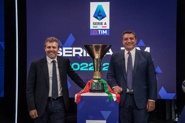Foto Claudio Furlan LaPresse 24 Giugno 2022 Milano (Italia) Presentazione Calendari campionato Lega Serie A 2022 - 2023 Nella foto: Lorenzo Casini Luigi De Siervo  Copyright: xClaudioxFurlan LaPressex