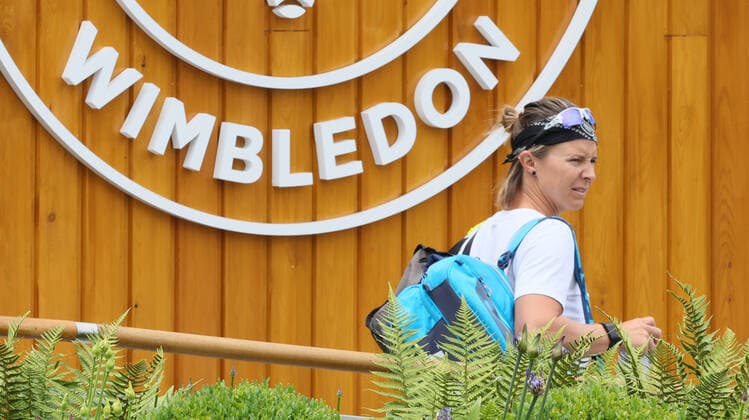 Belgian Kirsten Flipkens pictured at a training session ahead of the 2022 Wimbledon grand slam tennis tournament at the All England Tennis Club, in south-west London, Britain, Friday 24 June 2022. BENOITxDOPPAGNE  x36598594x