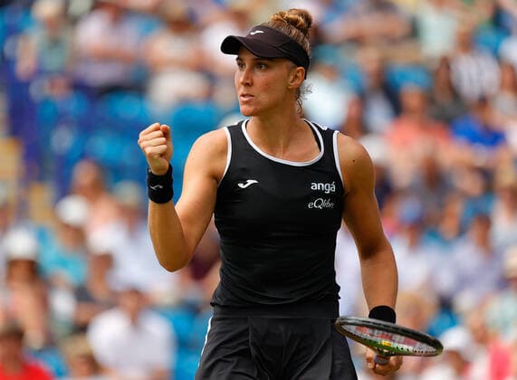 24th June 2022, Devonshire Park, Eastbourne, England; Eastbourne International Lawn Tennis Tournament; Beatriz Haddad Maia (BRA) shows emotion in her match against Petra Kvitova (CZE)  ActionPlus12402184 HongboxChen