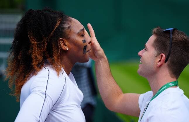 Mandatory Credit: Photo by Javier Garcia Shutterstock (12999923h) Serena Williams has sun cream applied to her by one of her team, Derick Pierson, who s social media profile reads Serena Williams Trainer, Physical Therapist Assistant, Circus Performer of 12years, 16 time International National Pole Fitness Champion Wimbledon Saturday Practice, Wimbledon, London, UK - 25 Jun 2022 Wimbledon Saturday Practice, Wimbledon, London, UK - 25 Jun 2022 Copyright: xJavierxGarcia Shutterstockx 12999923h