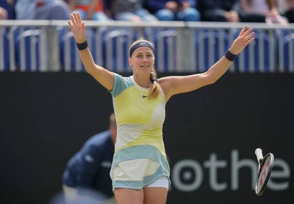 Mandatory Credit: Photo by Dave Shopland Shutterstock (12992820ax) Ladies Singles winnerPetra Kvitova celebrates match point Rothesay International Eastbourne, Tennis, Devonshire Park, Eastbourne, UK - 25 Jun 2022 Rothesay International Eastbourne, Tennis, Devonshire Park, Eastbourne, UK - 25 Jun 2022  Copyright: xDavexShopland Shutterstockx 12992820ax
