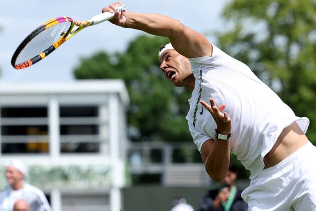 25th June 2022, All England Lawn Tennis and Croquet Club, London, England; Wimbledon Tennis tournament; Rafael Nadal during his practice session on court 10  ActionPlus12402313 ShaunxBrooks