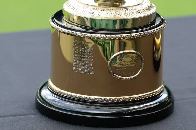 25th June 2022, All England Lawn Tennis and Croquet Club, London, England; Wimbledon Tennis tournament; Past winners are engraved on the base of the mens singles trophy  ActionPlus12402289 ShaunxBrooks