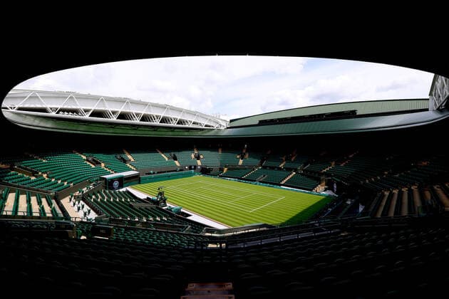25th June 2022, All England Lawn Tennis and Croquet Club, London, England; Wimbledon Tennis tournament; General view of court 1 as final preparations are made  ActionPlus12402293 ShaunxBrooks