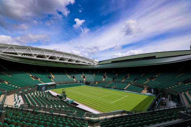 25th June 2022, All England Lawn Tennis and Croquet Club, London, England; Wimbledon Tennis tournament; General view of court 1 as final preparations are made  ActionPlus12402294 ShaunxBrooks