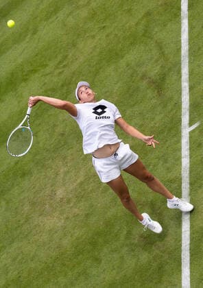 Belgian Elise Mertens pictured during a training session ahead of the 2022 Wimbledon grand slam tennis tournament at the All England Tennis Club, in south-west London, Britain, Saturday 25 June 2022. BENOITxDOPPAGNE  x36628509x