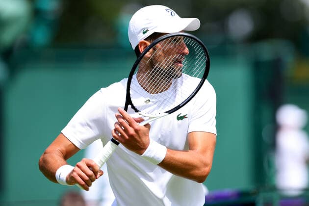 25th June 2022, All England Lawn Tennis and Croquet Club, London, England; Wimbledon Tennis tournament; Novak Djokovic during his practice session  ActionPlus12402327 ShaunxBrooks