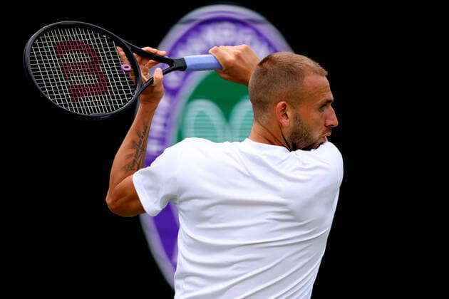 25th June 2022, All England Lawn Tennis and Croquet Club, London, England; Wimbledon Tennis tournament; Daniel Evans during his practice session  ActionPlus12402406 ShaunxBrooks