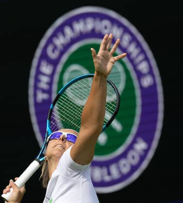 Belgian Kirsten Flipkens pictured during a training session ahead of the 2022 Wimbledon grand slam tennis tournament at the All England Tennis Club, in south-west London, Britain, Saturday 25 June 2022. BENOITxDOPPAGNE  x36631501x