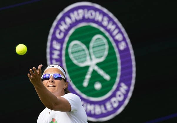Belgian Kirsten Flipkens pictured during a training session ahead of the 2022 Wimbledon grand slam tennis tournament at the All England Tennis Club, in south-west London, Britain, Saturday 25 June 2022. BENOITxDOPPAGNE  x36631510x