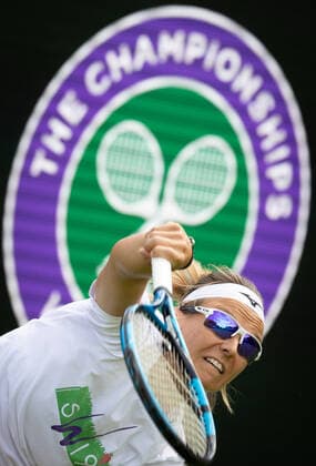 Belgian Kirsten Flipkens pictured during a training session ahead of the 2022 Wimbledon grand slam tennis tournament at the All England Tennis Club, in south-west London, Britain, Saturday 25 June 2022. BENOITxDOPPAGNE  x36631511x