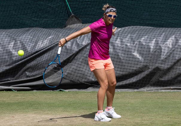 Belgian Kirsten Flipkens pictured during the 2022 Wimbledon grand slam tennis tournament at the All England Tennis Club, in south-west London, Britain, Sunday 26 June 2022. BENOITxDOPPAGNE  x36659720x