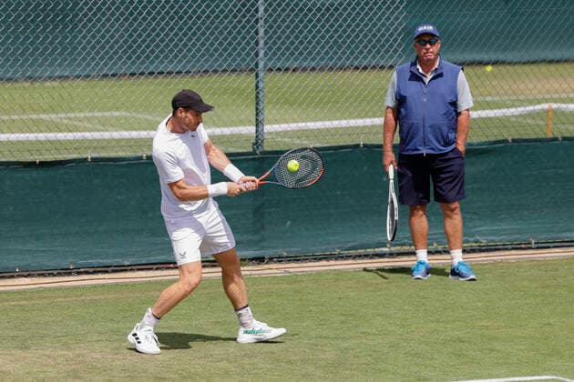 Andy Murray training with coach, coach Ivan Lendl training, Aorangi Park Tennis Wimbledon 2022 Grand Slam ITF ATP WTA AELTC London Great Britain 26 June 2022 Copyright: xJuergenxHasenkopfx