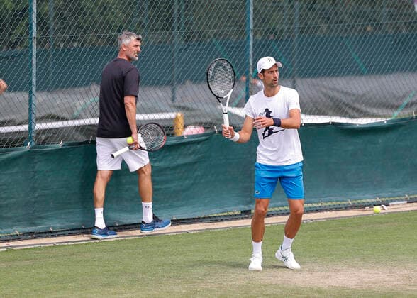 Novak Djokovic SRB trains with coach, coach Goran Ivanisevic, training, Aorangi Park Tennis Wimbledon 2022 Grand Slam ITF ATP WTA AELTC London Great Britain 26 June 2022 Copyright: xJuergenxHasenkopfx