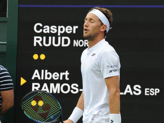 Tennis - 2022 Wimbledon Championships - Week One - Day One (Monday) - All England Lawn Tennis Club, Wimbledon - Monday 27th June 2022 Casper Ruud v Albert Ramos - Vinolas. Casper Ruud 
