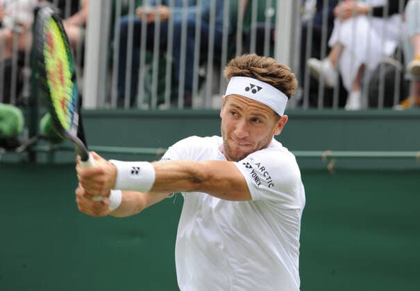 Tennis - 2022 Wimbledon Championships - Week One - Day One (Monday) - All England Lawn Tennis Club, Wimbledon - Monday 27th June 2022 Casper Ruud v Albert Ramos - Vinolas. Casper Ruud 
