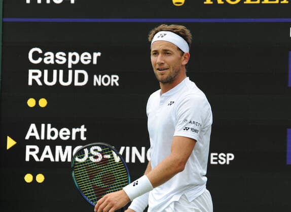 Tennis - 2022 Wimbledon Championships - Week One - Day One (Monday) - All England Lawn Tennis Club, Wimbledon - Monday 27th June 2022 Casper Ruud v Albert Ramos - Vinolas. Casper Ruud 