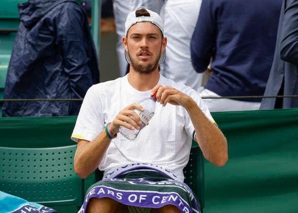 Maximilian Marterer GER sits on chair during break Tennis Wimbledon 2022 Grand Slam ITF ATP WTA AELTC London Great Britain 27 June 2022 Copyright: xJuergenxHasenkopfx