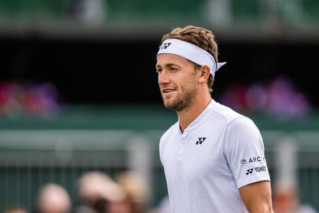 220627 Casper Ruud of Norway competes in a first round singles tennis match during day 1 of Wimbledon on June 27, 2022 in London Photo Mathias Bergeld BILDBYRAN kod MB MB0412 tennis wimbledon day 1 bbeng norge norway,  Copyright: MATHIASxBERGELD BB220627MB018