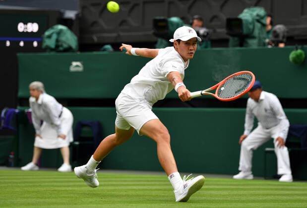 Mandatory Credit: Photo by James Veysey Shutterstock (13002284au) Soonwoo Kwon during his first round match Wimbledon Tennis Championships, Day 2, The All England Lawn Tennis and Croquet Club, London, UK - 27 Jun 2022 Wimbledon Tennis Championships, Day 2, The All England Lawn Tennis and Croquet Club, London, UK - 27 Jun 2022  Copyright: xJamesxVeysey Shutterstockx 13002284au