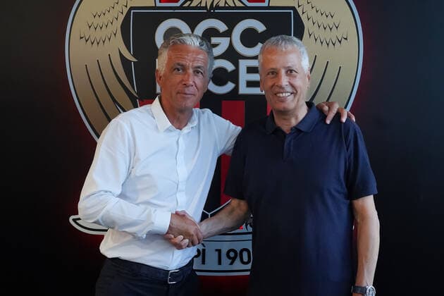 Jean Pierre Rivere (president de l OGC Nice) - Lucien Favre (entraineur de l™OGC Nice) FOOTBALL : Lucien Favre nouvel entraineur de l™OGC Nice - ConfÃ rence de presse - Nice - 27 06 2022 NorbertScanella Panoramic 
