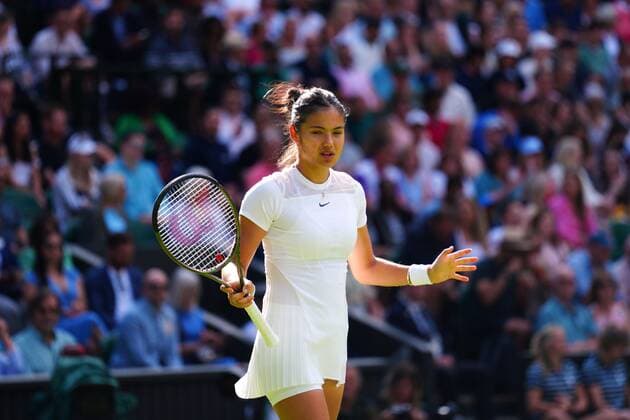 Mandatory Credit: Photo by Javier Garcia Shutterstock (13002017ek) Emma Raducanu during her first round match Wimbledon Tennis Championships, Day 1, The All England Lawn Tennis and Croquet Club, London, UK - 27 Jun 2022 Wimbledon Tennis Championships, Day 1, The All England Lawn Tennis and Croquet Club, London, UK - 27 Jun 2022  Copyright: xJavierxGarcia Shutterstockx 13002017ek