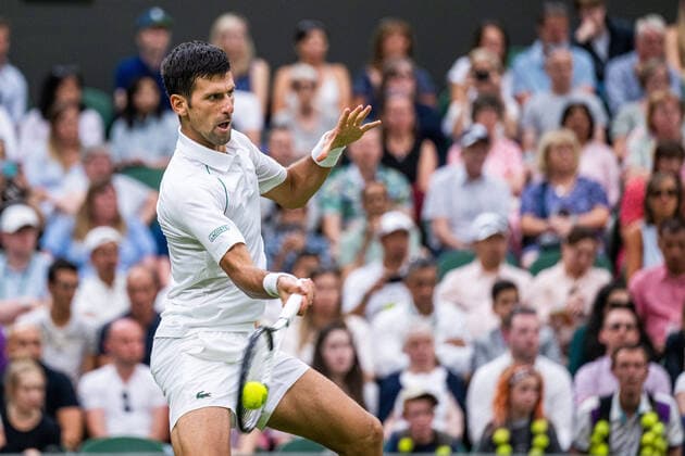 220627 Novak Djokovic of Serbia competes in a first round singles tennis match during day 1 of Wimbledon on June 27, 2022 in London Photo Mathias Bergeld BILDBYRAN kod MB MB0412 tennis wimbledon day 1 bbeng serbien serbia,  Copyright: MATHIASxBERGELD BB220627MB062