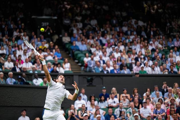 220627 Novak Djokovic of Serbia competes in a first round singles tennis match during day 1 of Wimbledon on June 27, 2022 in London Photo Mathias Bergeld BILDBYRAN kod MB MB0412 tennis wimbledon day 1 bbeng serbien serbia,  Copyright: MATHIASxBERGELD BB220627MB063