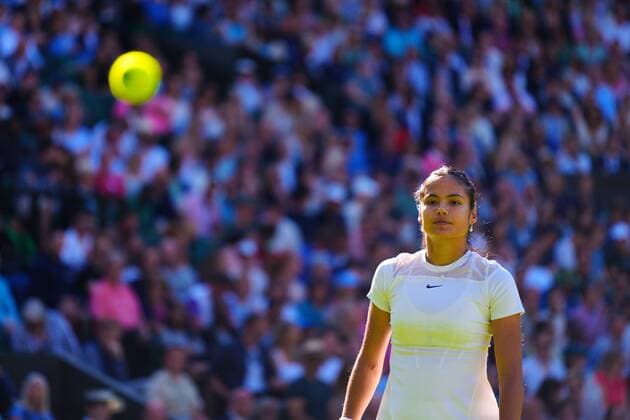 Mandatory Credit: Photo by Javier Garcia Shutterstock (13002017ev) Emma Raducanu during her first round match Wimbledon Tennis Championships, Day 1, The All England Lawn Tennis and Croquet Club, London, UK - 27 Jun 2022 Wimbledon Tennis Championships, Day 1, The All England Lawn Tennis and Croquet Club, London, UK - 27 Jun 2022  Copyright: xJavierxGarcia Shutterstockx 13002017ev