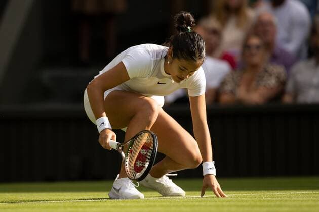 Mandatory Credit: Photo by Ella Ling Shutterstock (13002016cg) Emma Raducanu during her first round match Wimbledon Tennis Championships, Day 1, The All England Lawn Tennis and Croquet Club, London, UK - 27 Jun 2022 Wimbledon Tennis Championships, Day 1, The All England Lawn Tennis and Croquet Club, London, UK - 27 Jun 2022  Copyright: xEllaxLing Shutterstockx 13002016cg