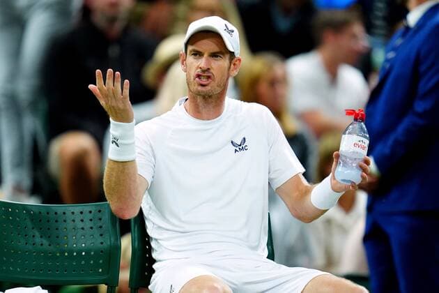 Mandatory Credit: Photo by Javier Garcia Shutterstock (13002017ic) Andy Murray reacts towards the players box during his first round match Wimbledon Tennis Championships, Day 1, The All England Lawn Tennis and Croquet Club, London, UK - 27 Jun 2022 Wimbledon Tennis Championships, Day 1, The All England Lawn Tennis and Croquet Club, London, UK - 27 Jun 2022  Copyright: xJavierxGarcia Shutterstockx 13002017ic