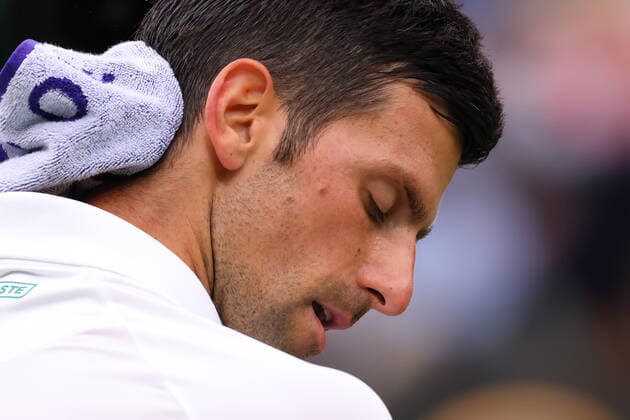 27th June 2022, All England Lawn Tennis and Croquet Club, London, England; Wimbledon Tennis tournament; Novak Djokovic shows the stress during his match with Soonwoo Kwon in the mens singles  ActionPlus12402659 ShaunxBrooks