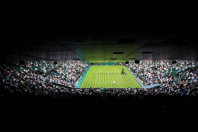 (220628) -- LONDON, June 28, 2022 -- Photo taken on June 27, 2022 shows the men s singles first round match between Andy Murray of Britain and James Duckworth of Australia at Wimbledon Tennis Championship in London, Britain. ) (SP)BRITAIN-LONDON-TENNIS-WIMBLEDON-DAY 1 LixYing 