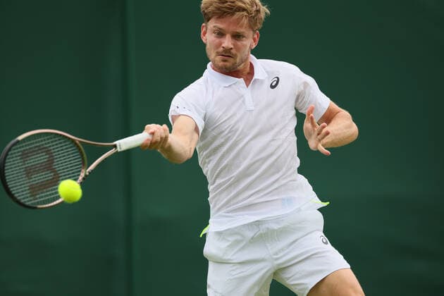 Belgian David Goffin pictured in action during a first round game in the men s singles tournament against Moldavian Albot at the 2022 Wimbledon grand slam tennis tournament at the All England Tennis Club, in south-west London, Britain, Tuesday 28 June 2022. The match had to be postponed due to rain on Monday. BENOITxDOPPAGNE  x36711897x