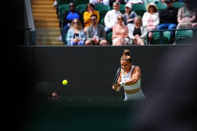 Mandatory Credit: Photo by Javier Garcia Shutterstock (13002021ac) Maria Sakkari during her first round match Wimbledon Tennis Championships, Day 2, The All England Lawn Tennis and Croquet Club, London, UK - 28 Jun 2022 Wimbledon Tennis Championships, Day 2, The All England Lawn Tennis and Croquet Club, London, UK - 28 Jun 2022  Copyright: xJavierxGarcia Shutterstockx 13002021ac