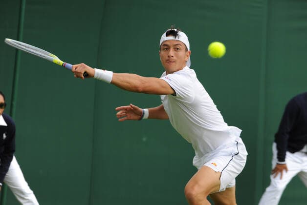 Tennis - 2022 Wimbledon Championships - Week One - Day Two (Tuesday) - All England Lawn Tennis Club, Wimbledon - Tuesday 28th June 2022 Ryan Penniston v Henri Laaksonen Ryan Penniston of Great Britain 