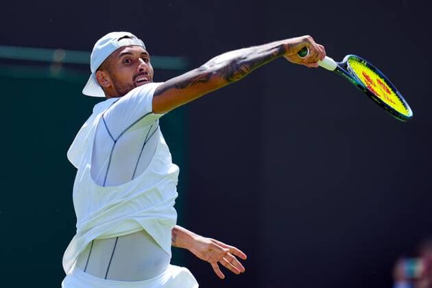 Mandatory Credit: Photo by Javier Garcia Shutterstock (13002021bv) Nick Kyrgios during his first round match Wimbledon Tennis Championships, Day 2, The All England Lawn Tennis and Croquet Club, London, UK - 28 Jun 2022 Wimbledon Tennis Championships, Day 2, The All England Lawn Tennis and Croquet Club, London, UK - 28 Jun 2022  Copyright: xJavierxGarcia Shutterstockx 13002021bv