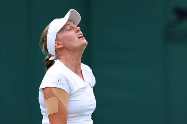 28th June 2022, All England Lawn Tennis and Croquet Club, London, England; Wimbledon Tennis tournament; A dejected Zoe Hives after Maria Sakkari breaks her serve in the ladies singles  ActionPlus12402704 ShaunxBrooks