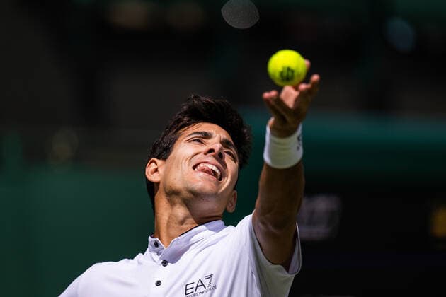 220628 Christian Garin of Chile competes in a first round singles tennis match during day 2 of Wimbledon on June 28, 2022 in London Photo Mathias Bergeld BILDBYRAN kod MB MB0413 tennis wimbledon day 2 bbeng chile,  Copyright: MATHIASxBERGELD BB220628MB010