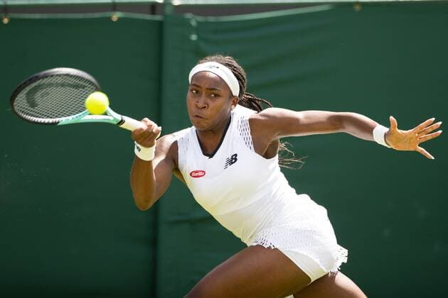 Mandatory Credit: Photo by Ella Ling Shutterstock (13002020aj) Coco Gauff during her first round match Wimbledon Tennis Championships, Day 2, The All England Lawn Tennis and Croquet Club, London, UK - 28 Jun 2022 Wimbledon Tennis Championships, Day 2, The All England Lawn Tennis and Croquet Club, London, UK - 28 Jun 2022  Copyright: xEllaxLing Shutterstockx 13002020aj