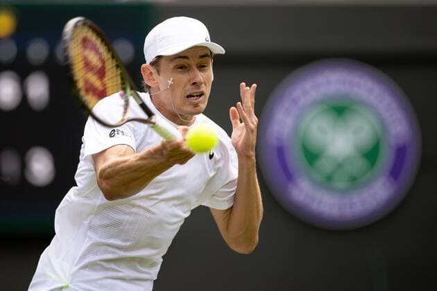 Mandatory Credit: Photo by Ella Ling Shutterstock (13002020h) Alex de Minaur during his first round match Wimbledon Tennis Championships, Day 2, The All England Lawn Tennis and Croquet Club, London, UK - 28 Jun 2022 Wimbledon Tennis Championships, Day 2, The All England Lawn Tennis and Croquet Club, London, UK - 28 Jun 2022  Copyright: xEllaxLing Shutterstockx 13002020h