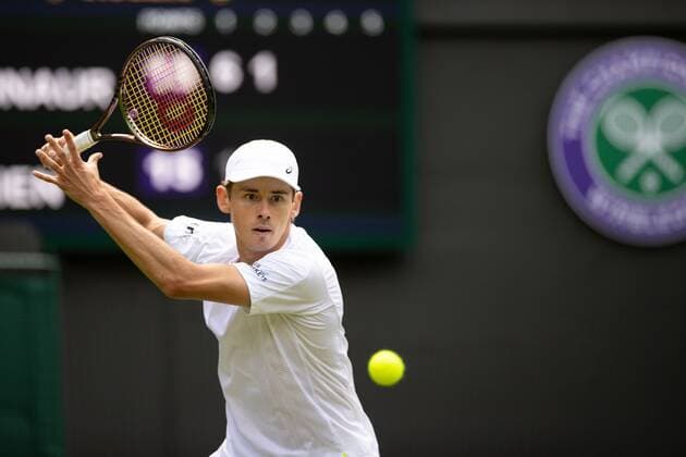 Mandatory Credit: Photo by Ella Ling Shutterstock (13002020i) Alex de Minaur during his first round match Wimbledon Tennis Championships, Day 2, The All England Lawn Tennis and Croquet Club, London, UK - 28 Jun 2022 Wimbledon Tennis Championships, Day 2, The All England Lawn Tennis and Croquet Club, London, UK - 28 Jun 2022  Copyright: xEllaxLing Shutterstockx 13002020i
