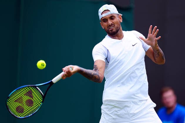 Mandatory Credit: Photo by Javier Garcia Shutterstock (13002021cy) Nick Kyrgios during his first round match Wimbledon Tennis Championships, Day 2, The All England Lawn Tennis and Croquet Club, London, UK - 28 Jun 2022 Wimbledon Tennis Championships, Day 2, The All England Lawn Tennis and Croquet Club, London, UK - 28 Jun 2022  Copyright: xJavierxGarcia Shutterstockx 13002021cy