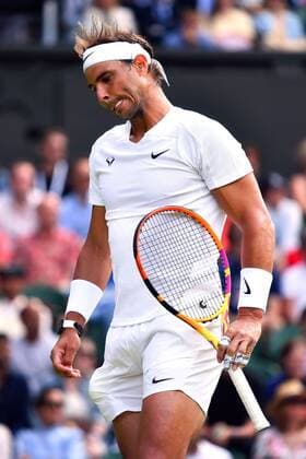 Mandatory Credit: Photo by James Veysey Shutterstock (13002287by) Rafael Nadal during his first round match Wimbledon Tennis Championships, Day 2, The All England Lawn Tennis and Croquet Club, London, UK - 28 Jun 2022 Wimbledon Tennis Championships, Day 2, The All England Lawn Tennis and Croquet Club, London, UK - 28 Jun 2022  Copyright: xJamesxVeysey Shutterstockx 13002287by