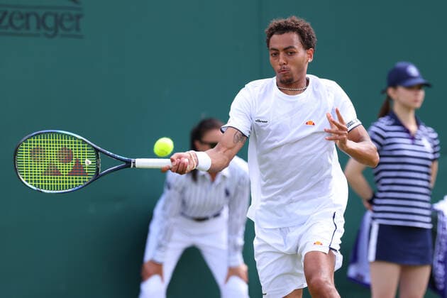 28th June 2022, All England Lawn Tennis and Croquet Club, London, England; Wimbledon Tennis tournament; Paul Jubb plays a forehand to Nick Kyrgios in the mens singles  ActionPlus12402733 ShaunxBrooks