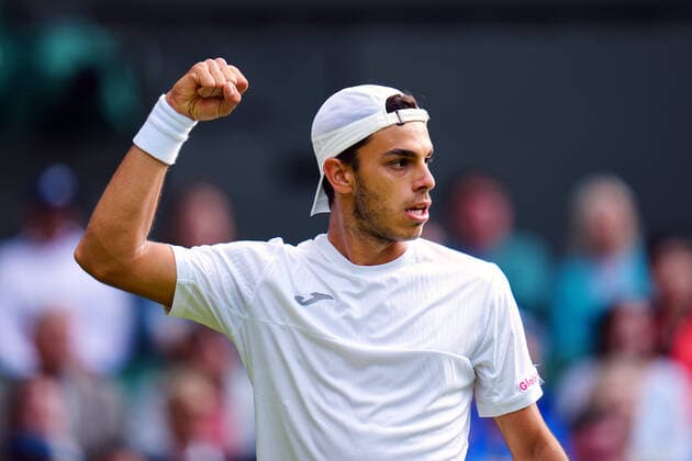 Mandatory Credit: Photo by Javier Garcia Shutterstock (13002021ic) Francisco Cerundolo celebrates during his first round match Wimbledon Tennis Championships, Day 2, The All England Lawn Tennis and Croquet Club, London, UK - 28 Jun 2022 Wimbledon Tennis Championships, Day 2, The All England Lawn Tennis and Croquet Club, London, UK - 28 Jun 2022  Copyright: xJavierxGarcia Shutterstockx 13002021ic