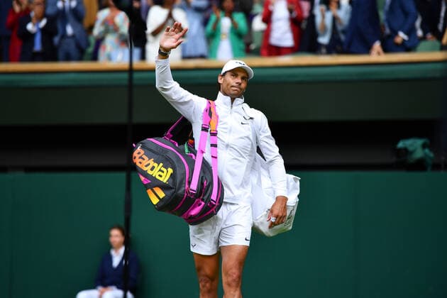 Mandatory Credit: Photo by James Veysey Shutterstock (13002287fm) Rafael Nadal waves to the crowd after winning his first round match Wimbledon Tennis Championships, Day 2, The All England Lawn Tennis and Croquet Club, London, UK - 28 Jun 2022 Wimbledon Tennis Championships, Day 2, The All England Lawn Tennis and Croquet Club, London, UK - 28 Jun 2022  Copyright: xJamesxVeysey Shutterstockx 13002287fm