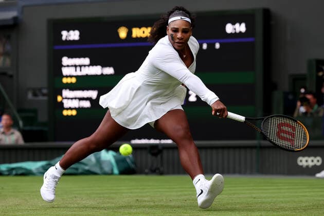 28th June 2022, All England Lawn Tennis and Croquet Club, London, England; Wimbledon Tennis tournament; Serena Williams plays a backhand return to Harmony Tan in the womens singles  ActionPlus12402783 ShaunxBrooks