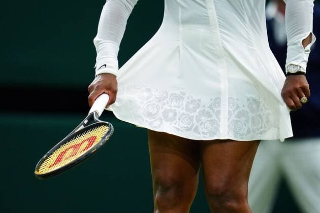 Mandatory Credit: Photo by Javier Garcia Shutterstock (13002021mm) The tennis whites of Serena Williams during her first round match Wimbledon Tennis Championships, Day 2, The All England Lawn Tennis and Croquet Club, London, UK - 28 Jun 2022 Wimbledon Tennis Championships, Day 2, The All England Lawn Tennis and Croquet Club, London, UK - 28 Jun 2022  Copyright: xJavierxGarcia Shutterstockx 13002021mm